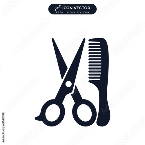 Barber scissors and comb icon symbol template for graphic and web design collection logo vector illustration