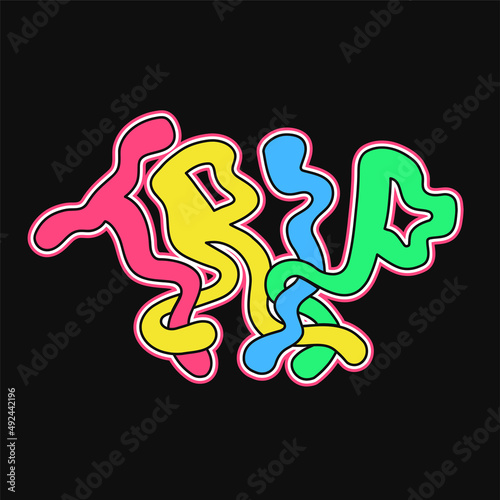 Trip word,trippy psychedelic style letters.Vector hand drawn doodle cartoon character illustration.Funny cool trippy letters,trip, acid fashion,80s style print for t-shirt,poster concept