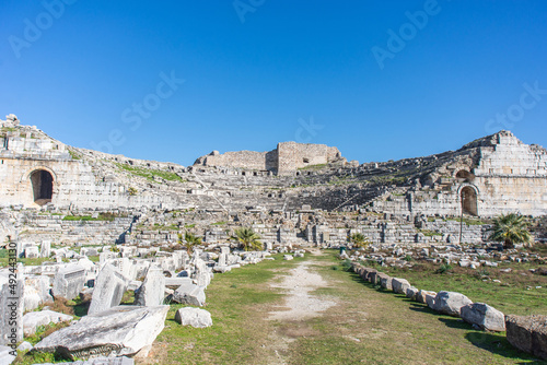 Miletus Ancient Greek City exterior high resolution panoramic view of Theater in Didim, Aydin, Turkey. photo