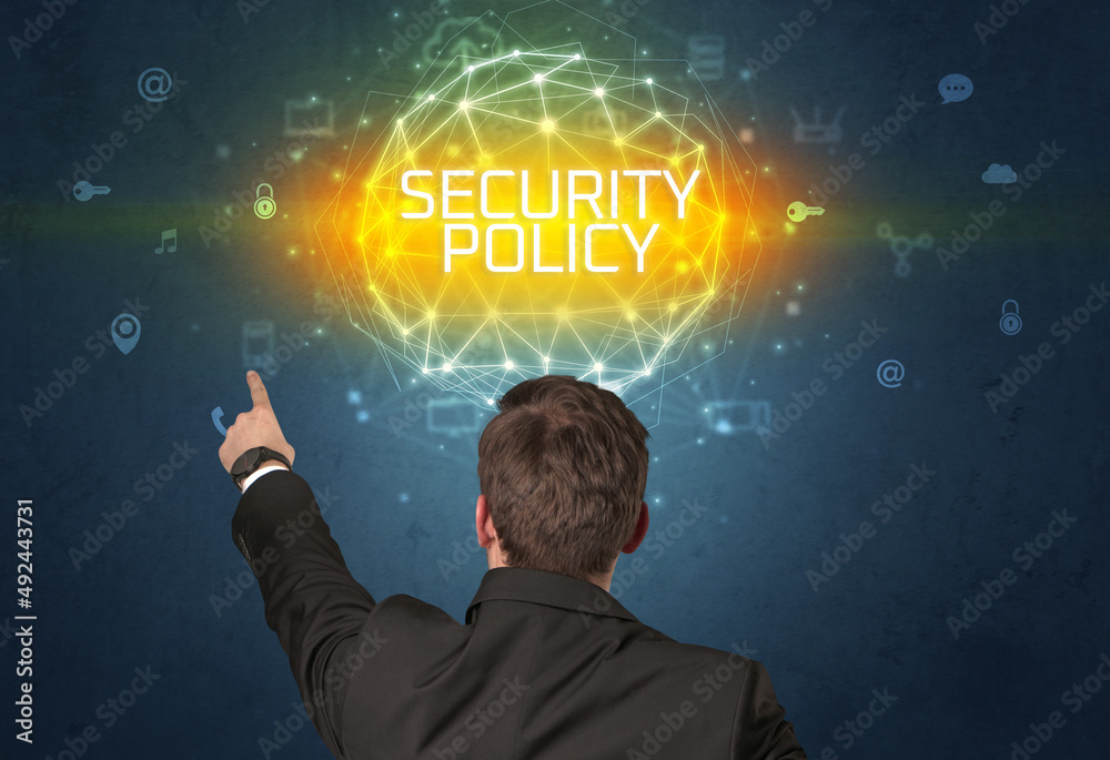 Rear view of a businessman, online security concept Rear view of a businessman, online security concept
