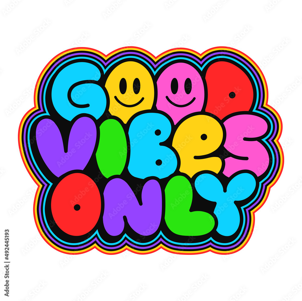 Obraz premium Good vibes only t-shirt print. Vector hand drawn doodle line cartoon illustration. Good vibes only print for t-shirt, poster,sticker,cover,logo concept