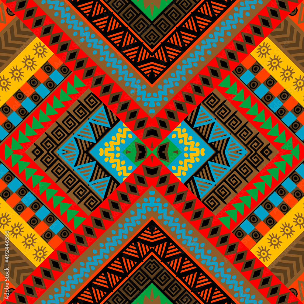 Geometric decorative ancient hand drawn ethnic motifs seamless pattern