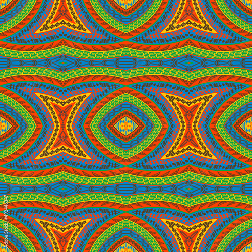 Colorful geometric decorative ethnic motifs seamless pattern