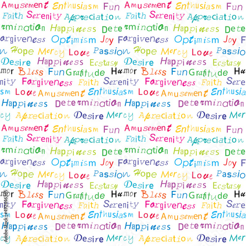 Seamless typography with positive feelings words
