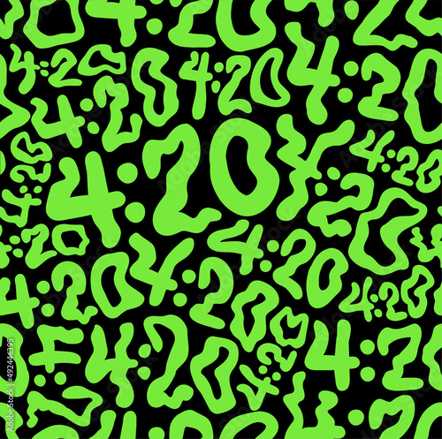 Deformed wavy 420 number seamless pattern wallpaper.Vector graphic character illustration.420 trippy lettering,weed,rasta,cannabis,marijuana seamless pattern wallpaper print concept