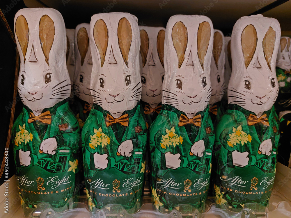 After Eight chocolate easter bunnies in a supermarket Stock Photo