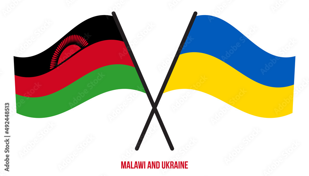 Malawi and Ukraine Flags Crossed And Waving Flat Style. Official Proportion. Correct Colors. Malawi and Ukraine Flags Crossed And Waving Flat Style. Official Proportion. Correct Colors.