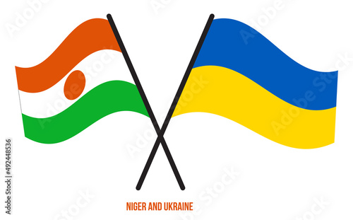 Niger and Ukraine Flags Crossed And Waving Flat Style. Official Proportion. Correct Colors.