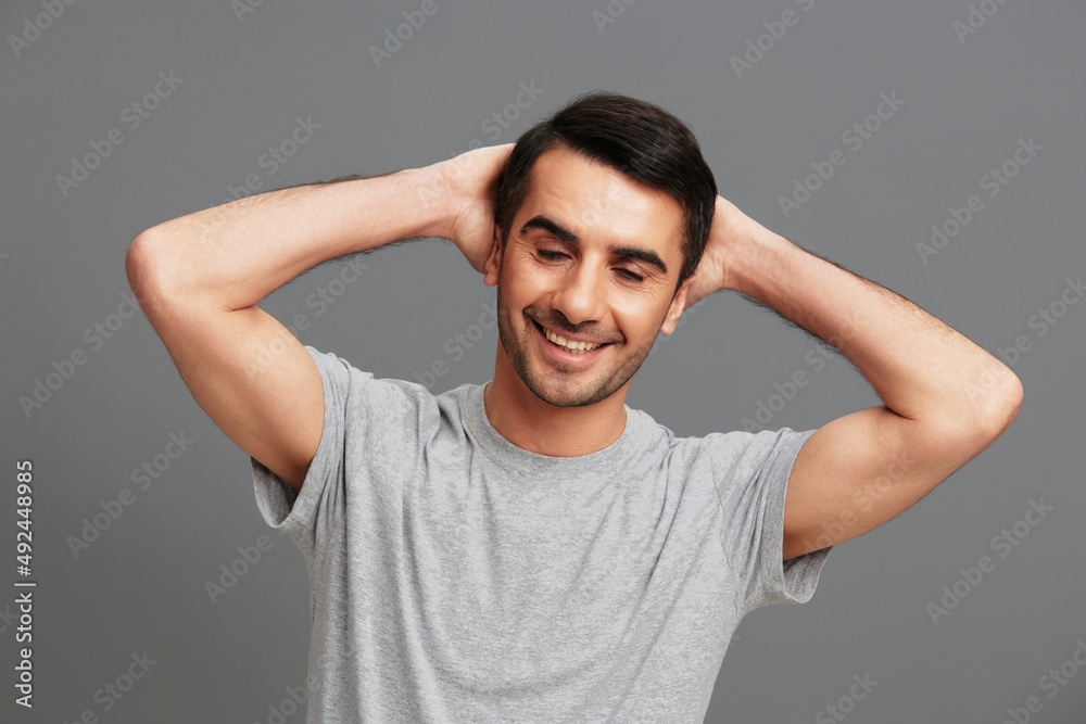 man posing lifestyle gesture with hands isolated background