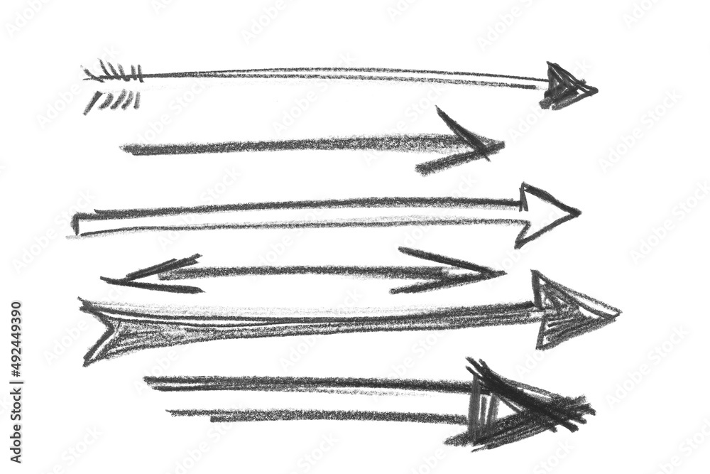 Set arrow pointing grunge graphite pencil isolated on white Set arrow pointing grunge graphite pencil isolated on white