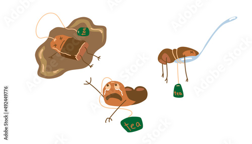 Vector illustration. Set with a used tea bag