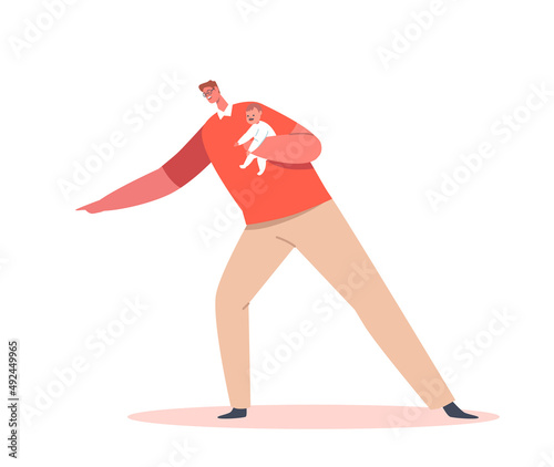 Happy Father Character Holding Newborn Infant on Hands, Play and Fun with Daughter or Son. Parenthood, Childhood, Father