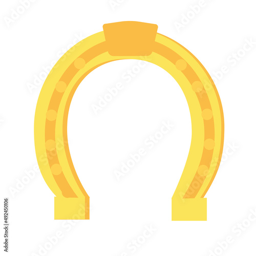 Golden horseshoe vector stock illustration. A symbol of good luck and prosperity. Shoes for a horse's hoof. Isolated on a white background. Forging