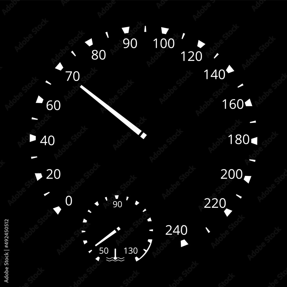 Realistic car dashboard speedometer and temperature lavel. Speed measure gauge. Motorbike or motorcycle speed indicator, counter on analog panel. Colorful infographic element Realistic car dashboard speedometer and temperature lavel. Speed measure gauge. Motorbike or motorcycle speed indicator, counter on analog panel. Colorful infographic element
