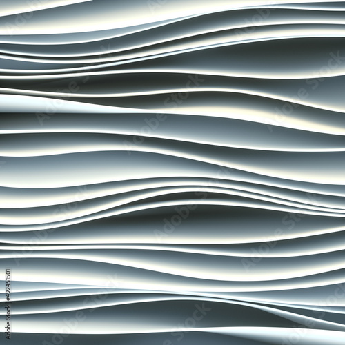 Wavy pattern of white fabric stripes. Minimal art style. Graphic background. 3d rendering digital illustration