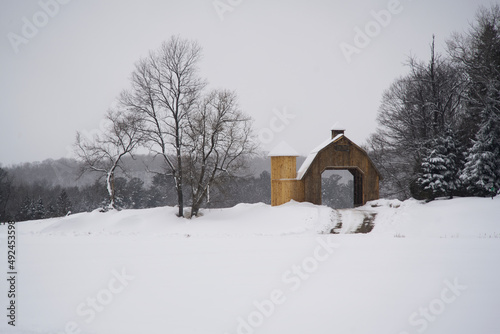 Wooden barn in a winter setting