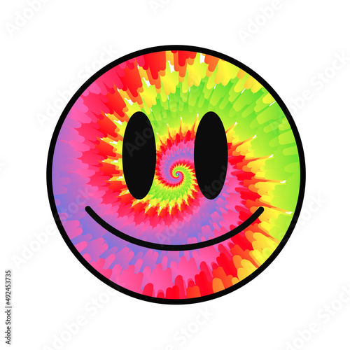 Funny tie dye psychedelic surreal smile face.Vector tiedye cartoon character illustration logo.Smile yellow groovy face tie dye melt,acid,techno,trippy print for t-shirt,poster,card concept
