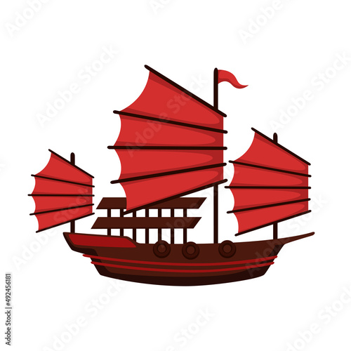 Vector cartoon illustration of China traditional ship 