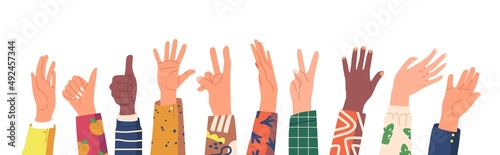 Human Hands Greeting Gesturing, Diverse Characters black and White Arms Expressing Emotions with Palms and Fingers
