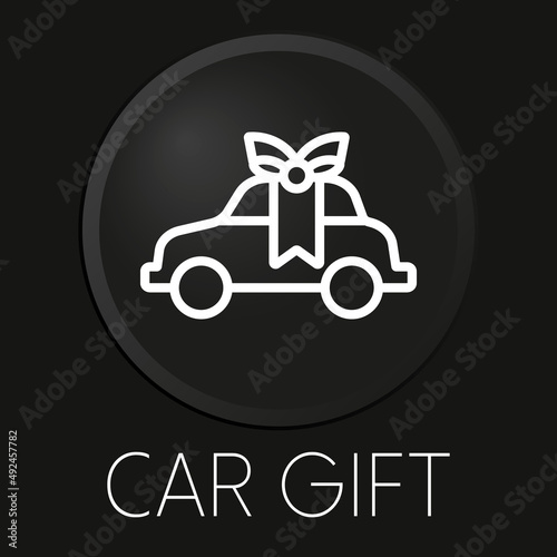 Car gift minimal vector line icon on 3D button isolated on black background. Premium Vector.