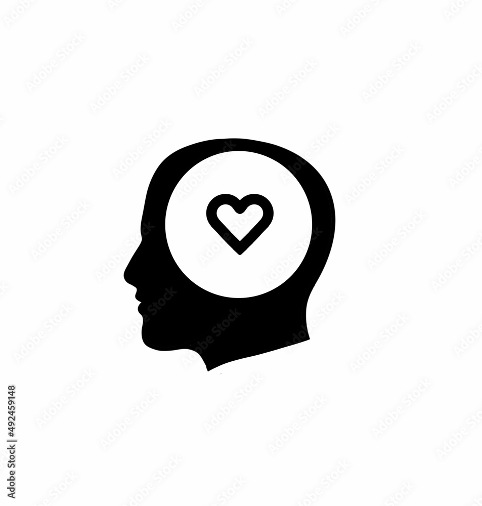 head silhouette with heart in brain head silhouette with heart in brain