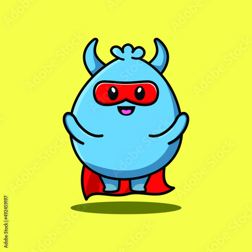 Cute goblin monster superhero character flaying illustration cartoon vector in concept 3d modern style design