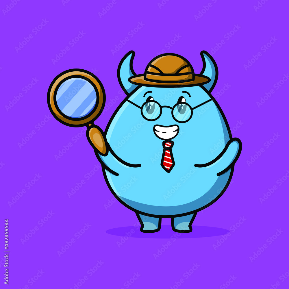 Cute cartoon character Goblin monster detective is searching with magnifying glass and cute style design 