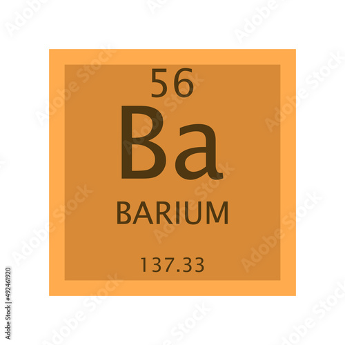 Ba Barium Alkaline earth metal Chemical Element Periodic Table. Simple flat square vector illustration, simple clean style Icon with molar mass and atomic number for Lab, science or chemistry class.