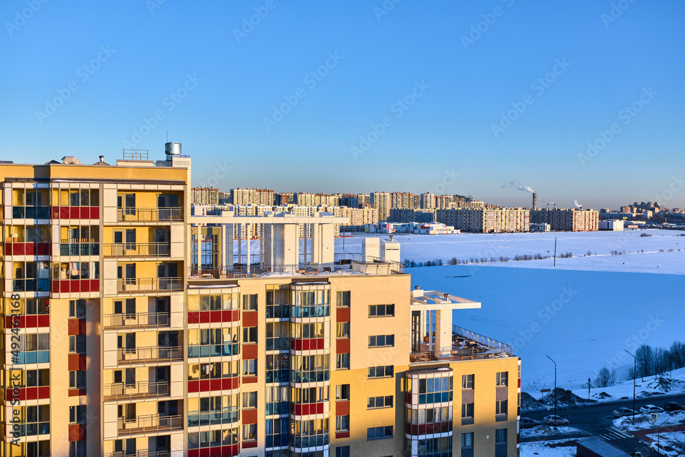 View from the window from the residential complex in winter 