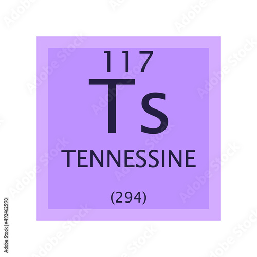 Ts Tennessine  Chemical Element Periodic Table. Simple flat square vector illustration, simple clean style Icon with molar mass and atomic number for Lab, science or chemistry class.