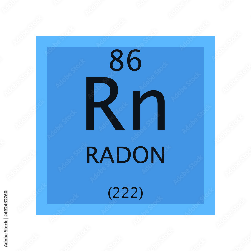 Rn Radon Noble gas Chemical Element Periodic Table. Simple flat square  vector illustration, simple clean style Icon with molar mass and atomic  number for Lab, science or chemistry class. Stock Vector