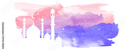 Eid mubarak islamic background with brush and watercolor style