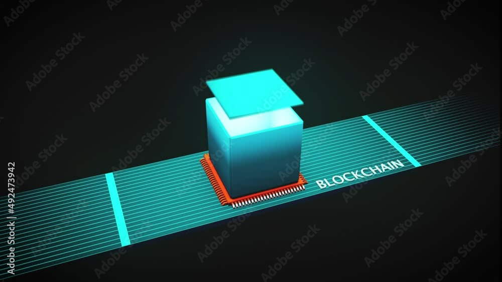 ANIMACION CADENA BLOQUE BLOCKCHAIN 3D RENDER