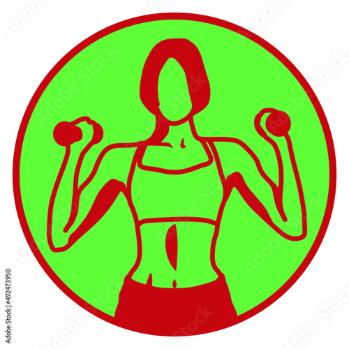 Female Working Out. Exercising with Dumbbel. Logotype.