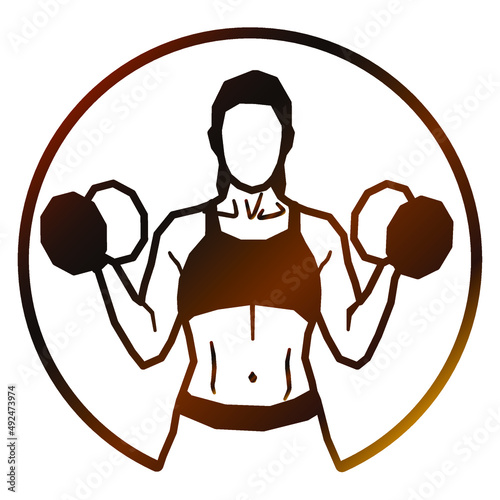 Female Working Out. Exercising with Dumbbel. Logotype.