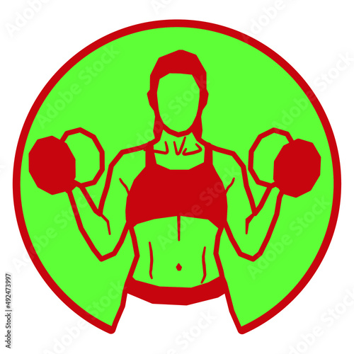 Female Working Out. Exercising with Dumbbel. Logotype.