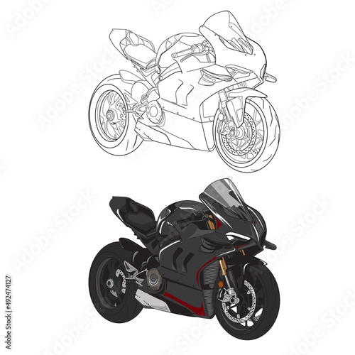 Vector illustration of a black sport motorcycle on a white background. outline motorcycle.