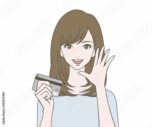 カードを持ち、呼びかける女性