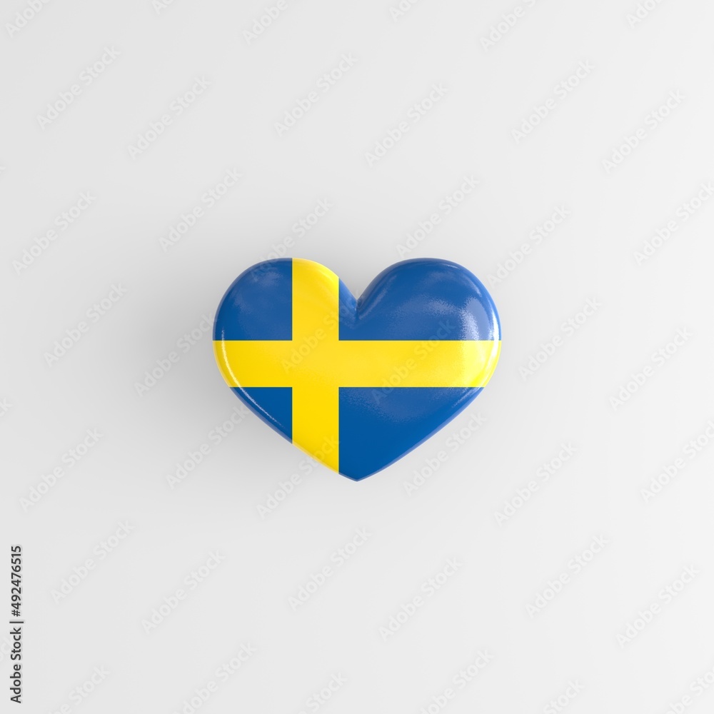 Heart shaped badge with the flag of Sweden as a symbol of patriotism and pride in one's country. The state symbol of Sweden on a glossy icon. 3D rendering Heart shaped badge with the flag of Sweden as a symbol of patriotism and pride in one's country. The state symbol of Sweden on a glossy icon. 3D rendering