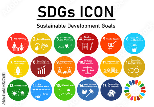 SDGs 17の目標丸型アイコンセット（英語表記） SDGs 17 goals round icon set
