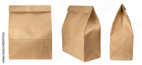 Brown paper bag isolated on white background with clipping path