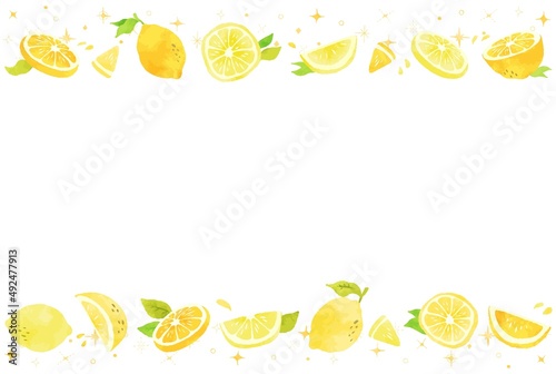 キラキラ綺麗な水彩のレモンのフレーム