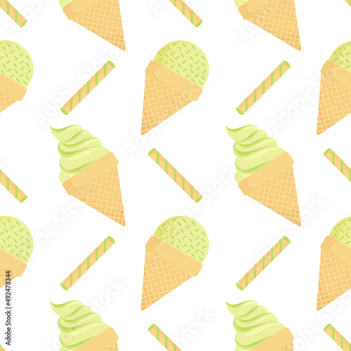 green tea ice cream seamless pattern on white background