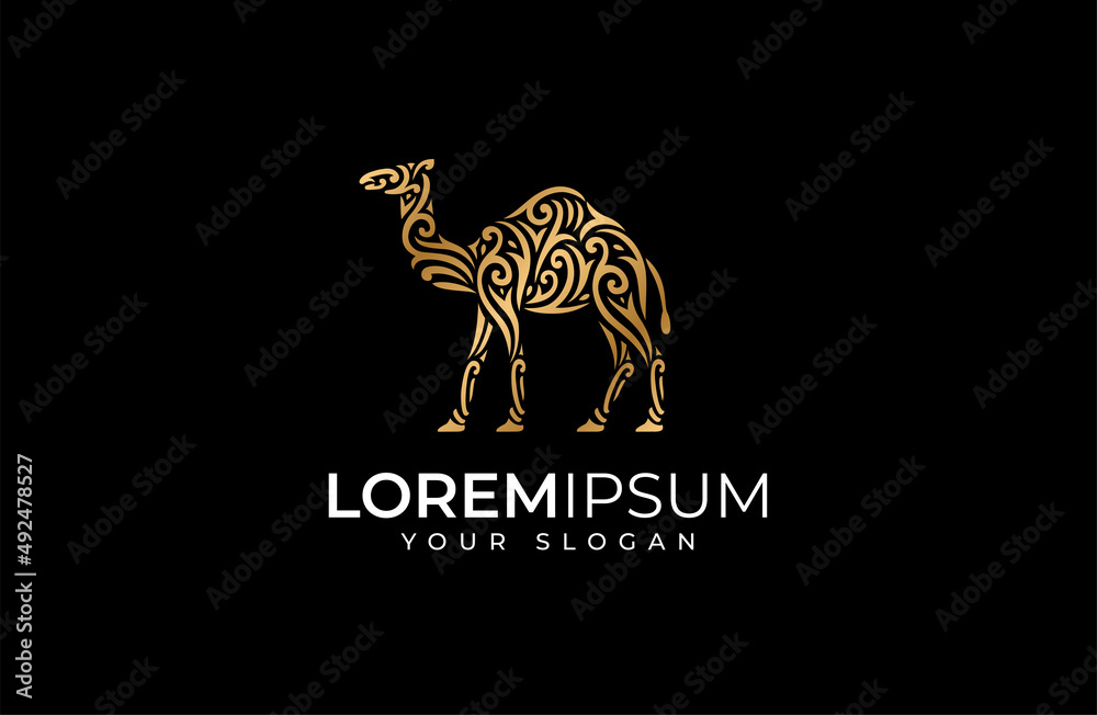 Naklejka premium wonderful camel logo with gold concept