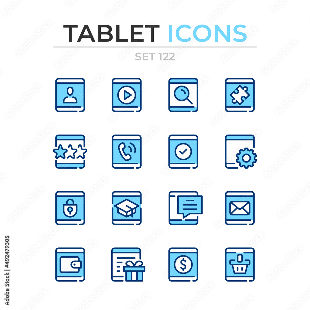 Tablet icons. Vector line icons set. Premium quality. Simple thin line design. Modern outline symbols collection, pictograms.