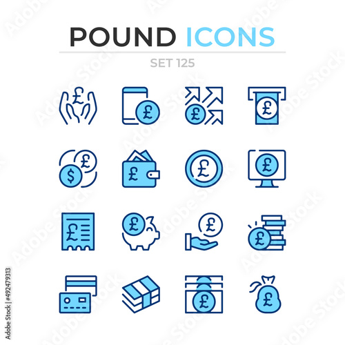 Pound icons. Vector line icons set. Premium quality. Simple thin line design. Modern outline symbols collection, pictograms.