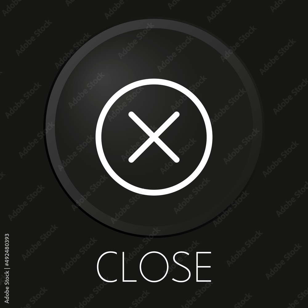 Close vector line icon on 3D button isolated on black background. Premium Vector. Close vector line icon on 3D button isolated on black background. Premium Vector.