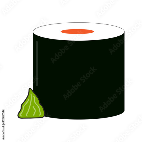 Japanese sushi wasabi. Funny cartoon character. Healthy food set. Vector illustration. stock image. 
