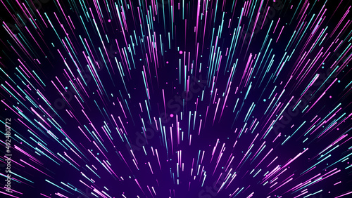 Abstract Purple Blue Light Beam Burst Sci Fi Tech With Dotted Straight Lines and Glitter Dust Background