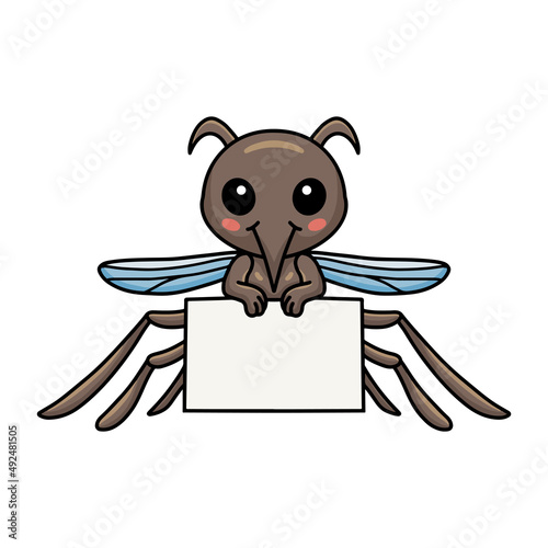 Cute little mosquito cartoon with blank sign